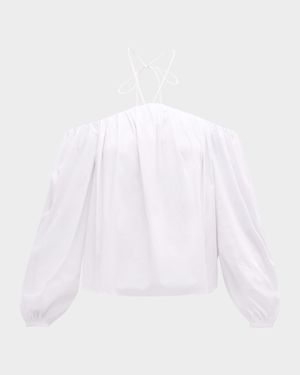 Oleander Poplin Off-Shoulder Halter Top