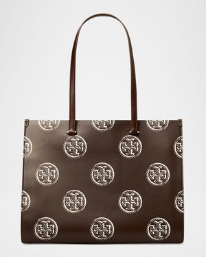 T Monogram Contrast Embossed Tote