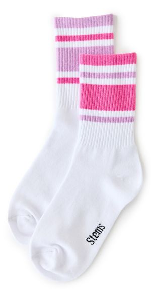 Stems Mix Matched Striped Socks Ivory/Pink/Violet One Size