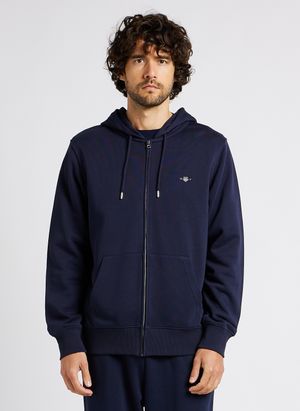 Gant - Sweat droit zippé à capuche en coton mélangé - Taille 2XL - Bleu