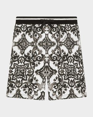 Boy's Maiolica-Print Shorts, Size 8-14