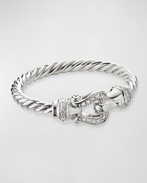 Cable Buckle Ring with Diamonds in 18K White Gold, 2mm