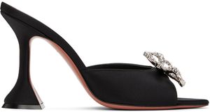 Amina Muaddi Black Rosie Slipper Heeled Sandals