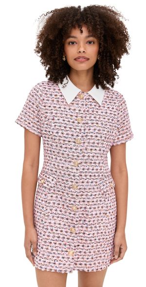 endless rose Multi Tweed Collared Short Sleeve Dress Pink Multi S