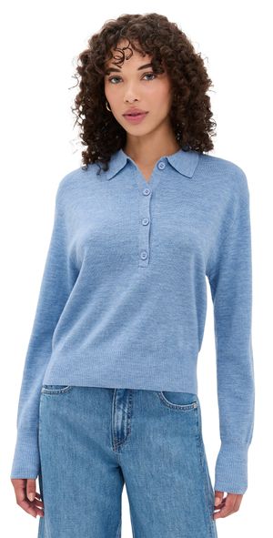 Apiece Apart Kari Polo Knit Heathered Sky L