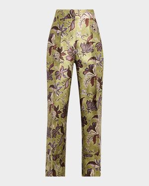 Citron Floral Satin Cropped Pants