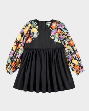 Girl's Cybil Floral Puff-Sleeve Dress, Size 3T-6