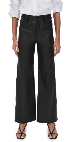 FRAME Leather Le Slim Palazzo Modernist Pocket Pants Black 27