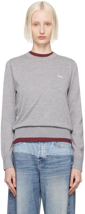 Maison Kitsuné Gray Baby Fox Patch Regular Sweater