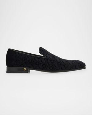 Men's Berry Monogram Velvet Loafers