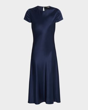 Luciana Satin Short-Sleeve Midi Dress