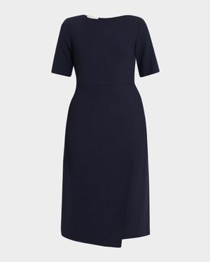 Faux Wrap Double-Faced Wool Midi Dress