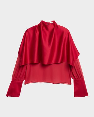 Aurelia Satin Capelet Long-Sleeve Top