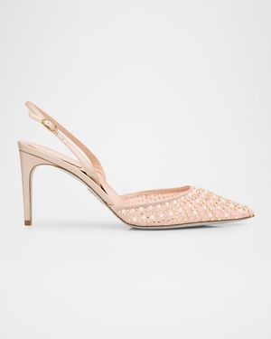 Cinderella Embellished Mesh Slingback Pumps