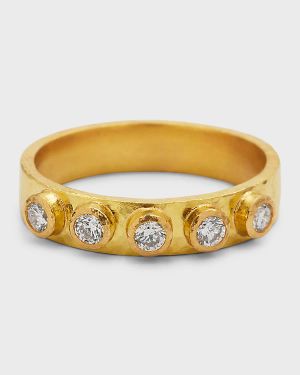 19K Yellow Gold Diamond Flat Ribbon Stack Ring, Size 6.5