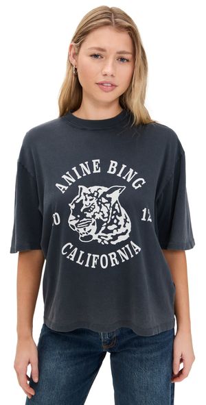 ANINE BING Collegiate Leopard Avi Tee Washed Charcoal XS