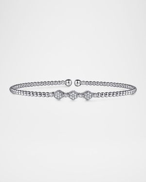 14K White Gold Bujukan Bead and Hexagon Cluster Diamond Bangle