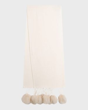 Select Cashmere Stole With Lamb Shearling Poms