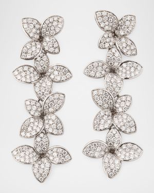 18K White Gold Pave Diamond 4 Flower Earrings