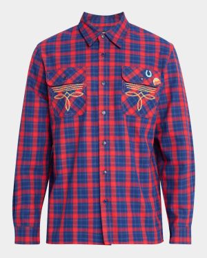 Men's Embroidered Flannel Sport Shirt