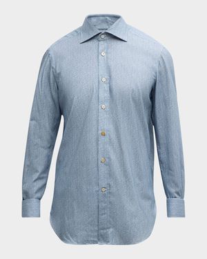 Men's Cotton Herringbone-Print Sport Shirt