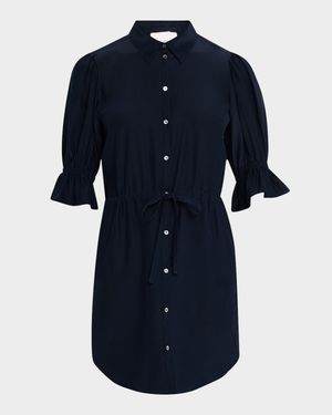 Fiona Silk Puff-Sleeve Shirtdress