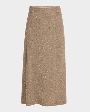 Metallic Wool-Cashmere Knit Midi Skirt