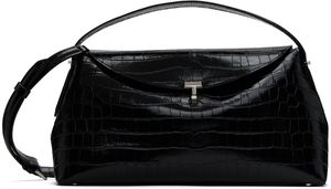 TOTEME Black T-Lock Top Handle Croco Bag