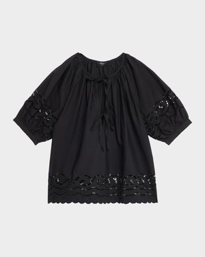 Catalene Embroidered Short-Sleeve Blouse