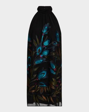 Zana Floral-Embroidered Halter Mini Dress