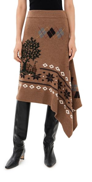 Monse Mixed Fair Isle Midi Skirt Khaki M/L