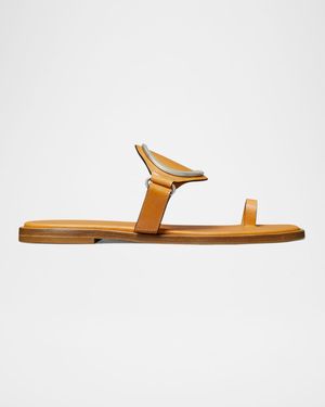 Leather Ring Flat Slide Sandals