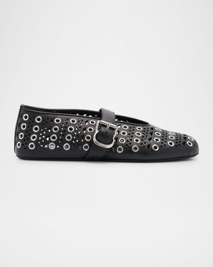 Vienne Buckle Eyelet & Laser-Cut Leather Ballet Flats