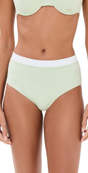 STAUD Devon High Rise Bikini Bottoms Pale Jade/White XL
