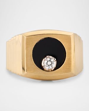 Estate 14K Gold Diamond and Onyx Gents Ring, Size 9.5
