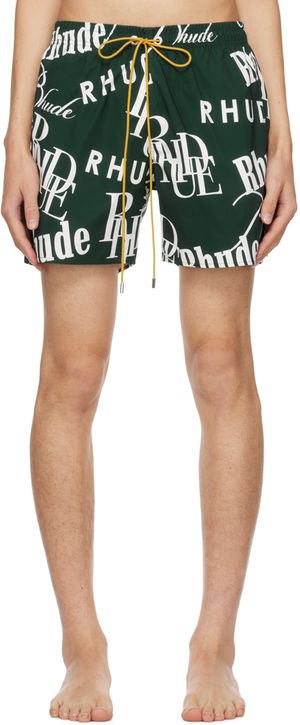 Rhude Green Mash-Up Swim Shorts