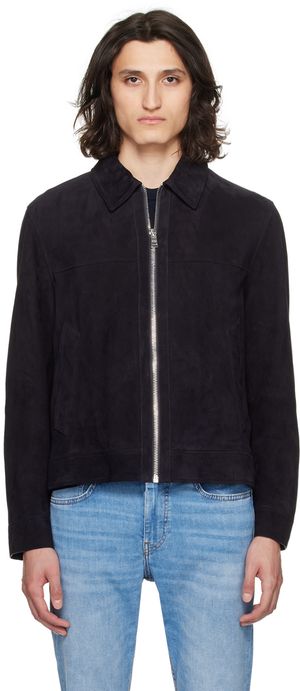 BOSS Navy Regular-Fit Suede Jacket