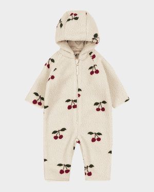 Girl's Jody Cherry-Print Teddy Fleece Coverall, Size 0M-12M