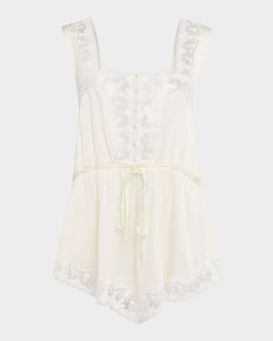 Lace-Trim Silk Sleeveless Top