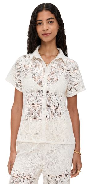 Little Lies Lacey Short Sleeve Shirt Ivory M