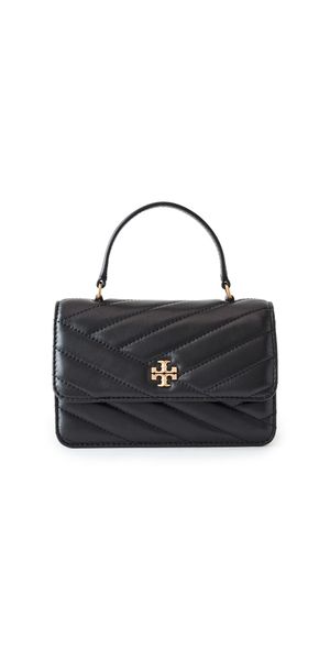 Tory Burch Kira Chevron Mini Top Handle Chain Wallet Black One Size
