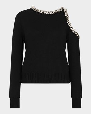 Roma Crystal-Embellished Cutout Crewneck Sweater