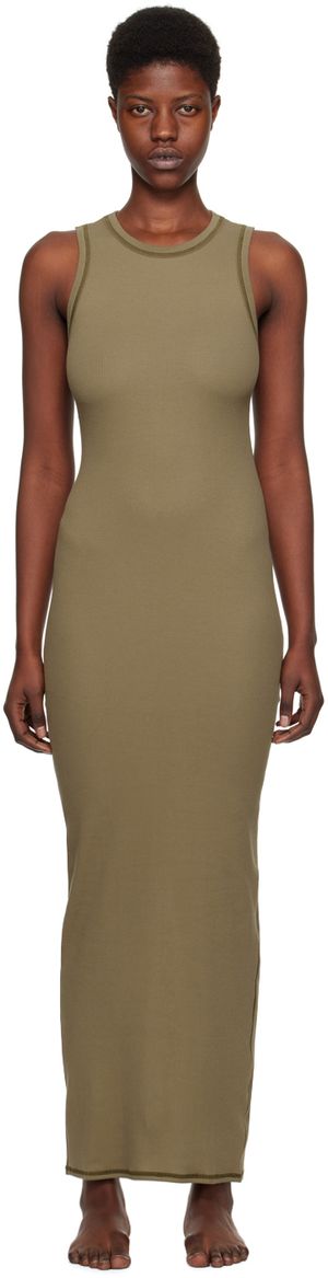 SKIMS Robe longue sans manches kaki - Cotton Rib
