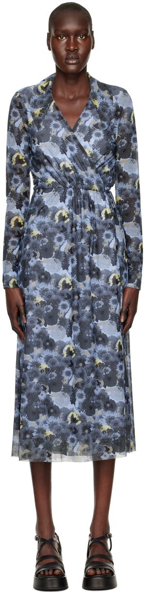 GANNI Blue Wrap Midi Dress
