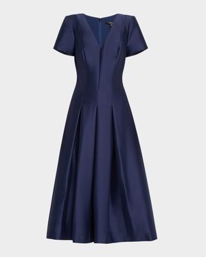 Pleated A-Line Midi Dress