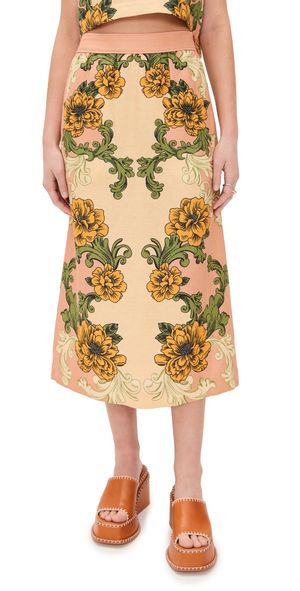 FARM Rio Delicate Flower Arabesques Pink Midi Skirt Delicate Flower Arabesques Pink L