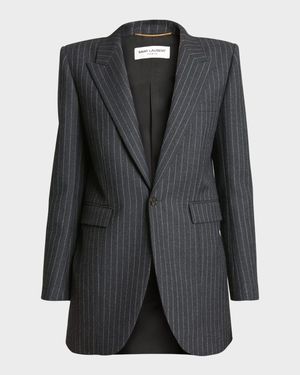 Pinstripe Single-Breasted Blazer Jacket