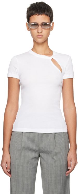 Helmut Lang White Asymmetrical Slash T-Shirt