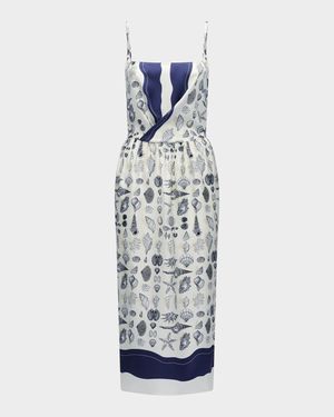 Samantha Seashell-Print Silk Midi Dress