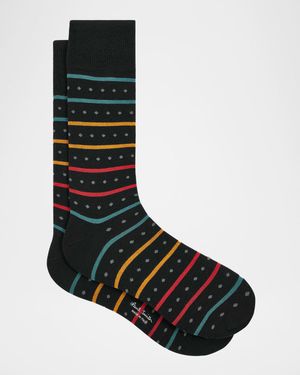Men's Iago Spot Stripe Cotton-Stretch Crew Socks